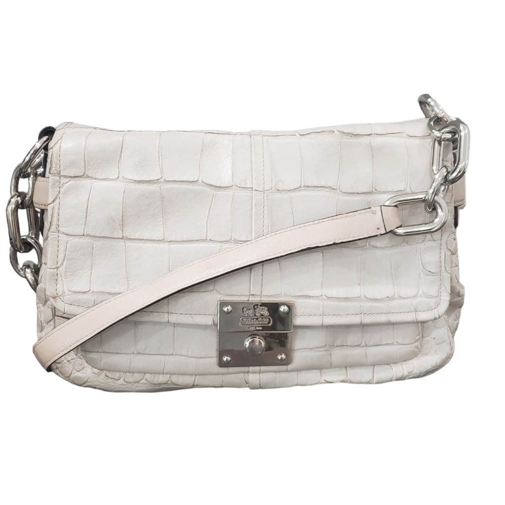 Coach Chelsea Leather Crocodile Print Crossbody Bag Handbag Cream Pink Bag GUC